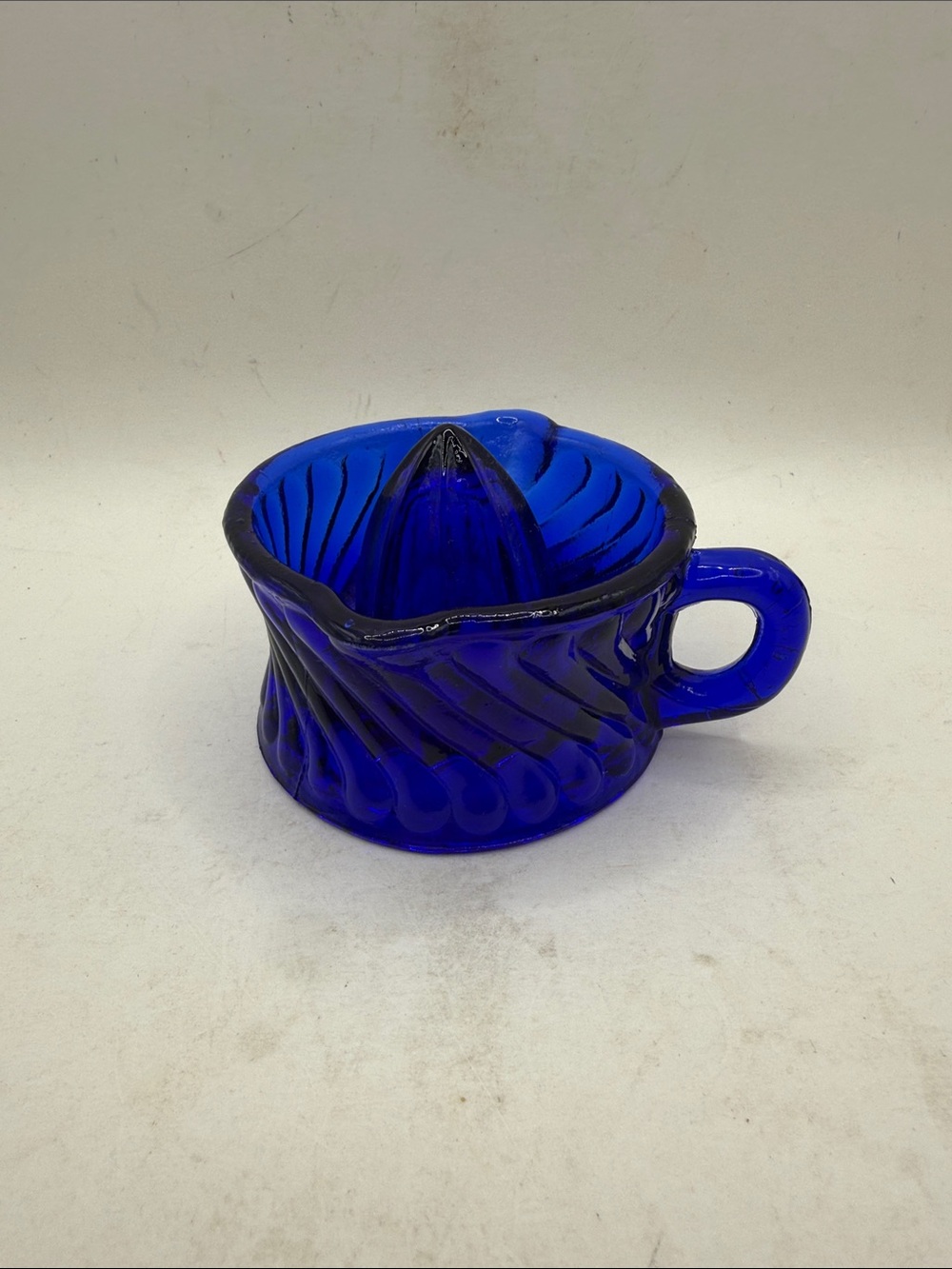 Vintage Cobalt Blue Pressed Glass Citrus Juicer Reamer Handle Collectible Decor